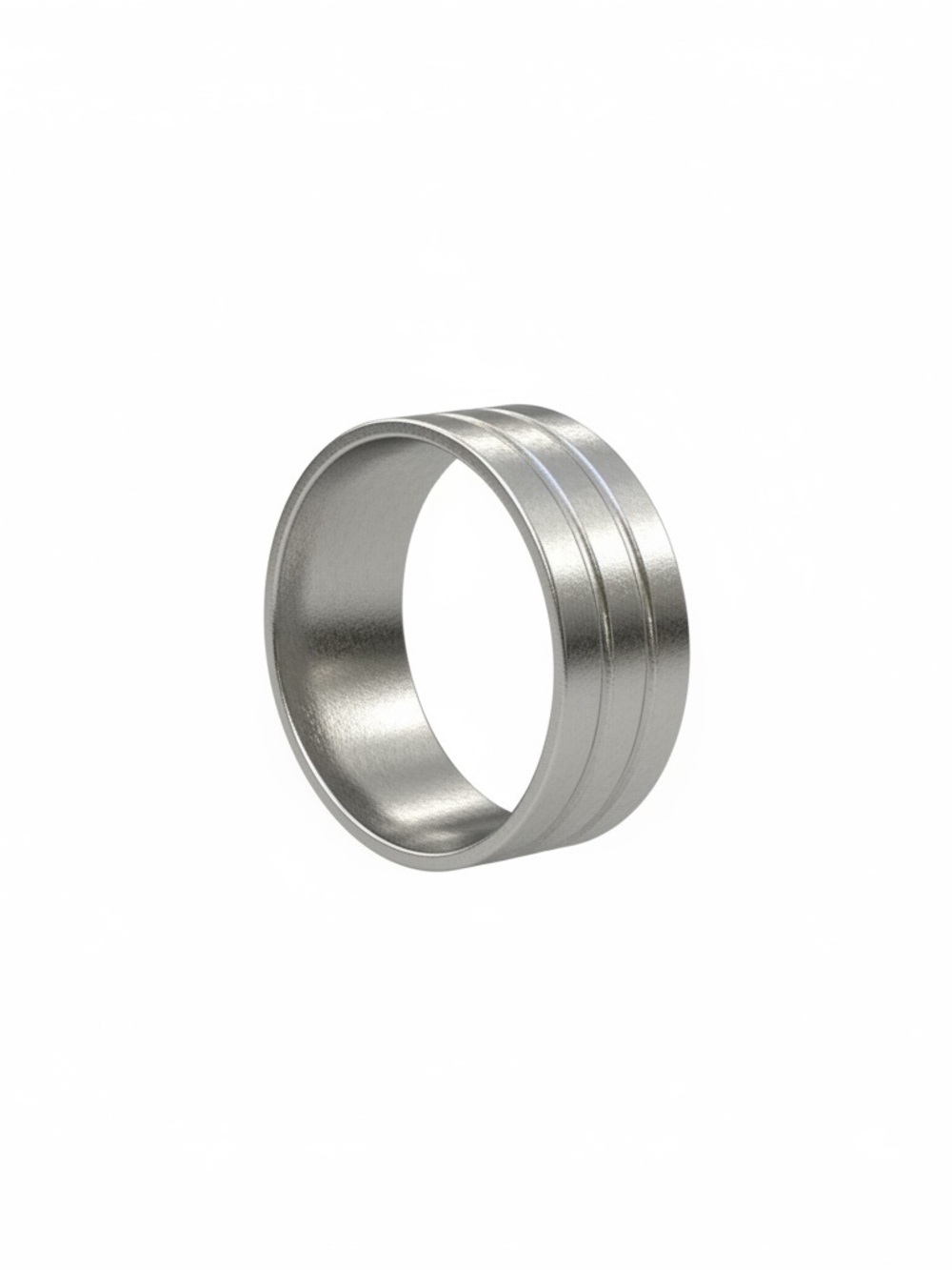 Silver color Men's Stainless Steel Band Ring with Grooved Detail size 6
